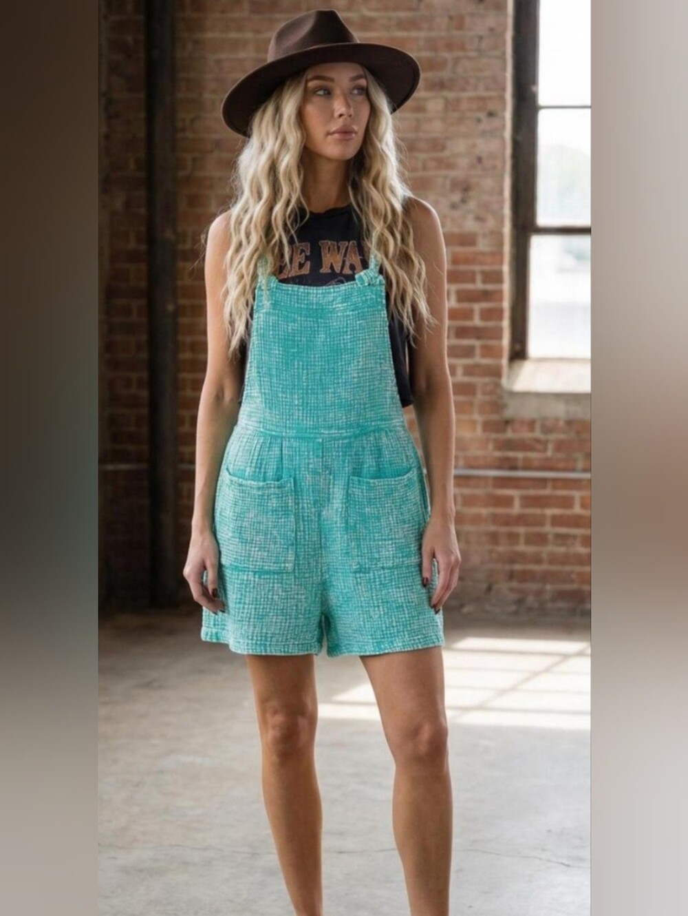 Zenana Acidwashed Light Teal Romper
